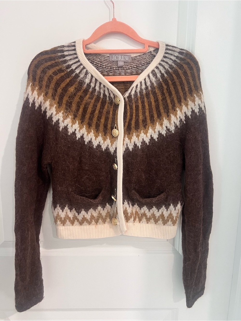 J. Crew Brown and Cream Fair Isle Wool-Blend Cardigan